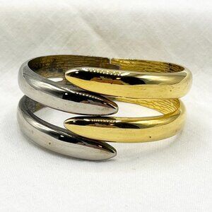1980s Silver & Gold Tone Hinge Clamper Cuff Bracelet - BR425